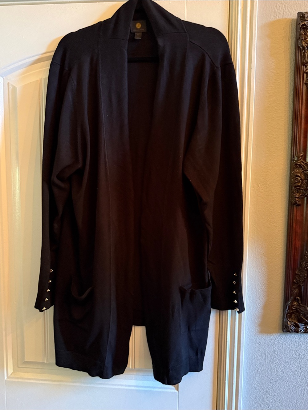 JM Collection Black Open-Front Long Cardigan Blazer
